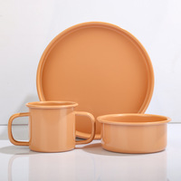 Vente en gros logo personnalisé de qualité alimentaire coloré enfant enfants double oreille saladier camping émail tasse bol assiette ensemble