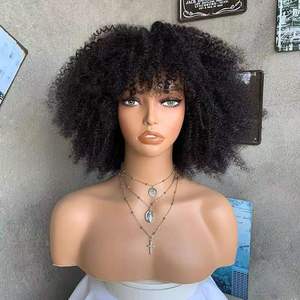 Abordable haute densité <span class=keywords><strong>Afro</strong></span> crépus bouclés perruque avec frange Non dentelle couleur naturelle vierge perruques de <span class=keywords><strong>cheveux</strong></span> humains en gros court Bob perruques - Product Image 5