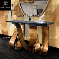 Table console moderne de luxe pour entrée de hall, nouveau design, tiroirs en acier inoxydable doré, plateau en verre