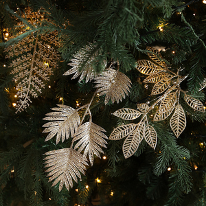 Artificial Glitter <b>Gold</b> Plant Leaf Branch Ornaments <b>Christmas</b> <b>Tree</b> Hanging Holiday Party <b>Christmas</b> New Year Decoration - Product Image 5