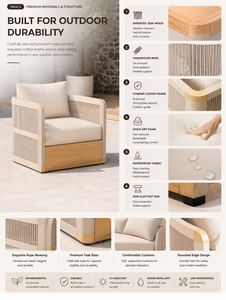 Salon modulaire d'extérieur avec structure en rotin PE résistant aux intempéries et tissu anti-UV pour cour, resort et jardin - Product Image 5