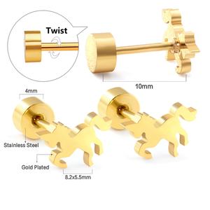 High Quality Fashion Jewelry <b>Women</b> Romantic Wholesale Stainless Steel Screw Plug <b>Horse</b> Stud Earrings - Product Image 2
