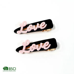 依依时尚黑色侧夹字母拼接醋酸水滴发夹可爱女孩迷你发夹定制 - Product Image 1