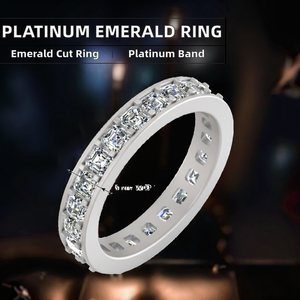 Platinum <b>Emerald</b> Cut IGI Certified Trendy Pave Setting Full Eternity <b>Band</b> <b>Ring</b> 3.4MM Unisex Engagement Bridal Wedding - Product Image 2
