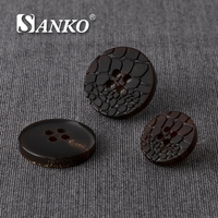 Bouton rond en corne de buffle véritable noir et brun à 4 trous, fabriqué sur mesure par SANKO Desgin, avec placage écologique pour costume et manteau