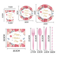 Ensemble de vaisselle pour la fête des mères, assiettes en papier jetables, serviettes, décorations pour la fête des mères, fournitures pour la fête des mères