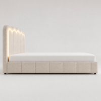Cama con almacenamiento y elevación a gas, tapizada con diseño de canal en V y capitoné, con cabecero LED, estructura de metal y terciopelo, somier de láminas de madera, fácil montaje