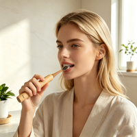 Brosse à dents sonique électrique Carepik en bambou avec 3 têtes de rechange en bambou, écologique, étanche IPX7