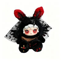 Prêt à être expédié maintenant : Peluche Lapin Noir Mengqi, Lapin Doux Noir et Rouge avec Voile en Dentelle et Ornement Chauve-souris – Cadeau Romantique pour la Saint-Valentin
