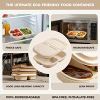 Boîte à emporter écologique biodégradable en amidon de maïs, 1000 ml, 3 compartiments, micro-ondable, résistante à la graisse, boîte bento avec couvercle