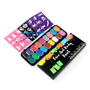 Ensemble de Palette de <span class=keywords><strong>maquillage</strong></span> professionnel pour <span class=keywords><strong>Halloween</strong></span> Peintures corporelles 18 couleurs arc-en-ciel sans danger pour la peau avec pochoirs Brosses Éponges à paillettes Utilisation pour le visage - Product Image 3