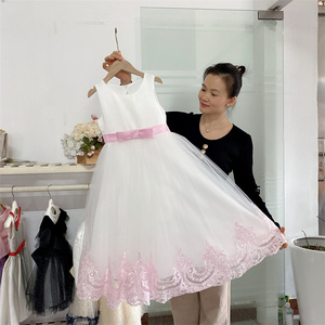 Vestido Rosa Nuevo encaje largo ropa de actuación para niños niñas buena calidad vestido de Navidad muy largo - Product Image 2