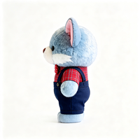 Peluche renard bleu preppy avec chemise à carreaux rouges, peluche renard douce avec nœud papillon pour offrir en cadeau, jouet en peluche renard kawaii