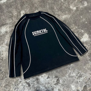 ملابس شارع قطنية طويلة الأكمام قميص عالي الجودة أسود تصميم متماسكة قميص خمر عادي كم كامل تي شيرت للرجال - Product Image 2