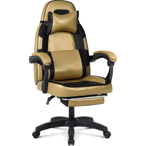 <span class=keywords><strong>Chaise</strong></span> de jeu ergonomique inclinable et réglable en cuir doré rembourrée, avec repose-pieds, élégante, fonctionnelle et de qualité supérieure, la <span class=keywords><strong>meilleure</strong></span> à petit prix - Product Image 1