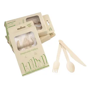 50pcs High Quality Wooden Forks Spoons Knives Cutlery Eco-friendly Biodegradable Disposable Wooden Cutlery Set