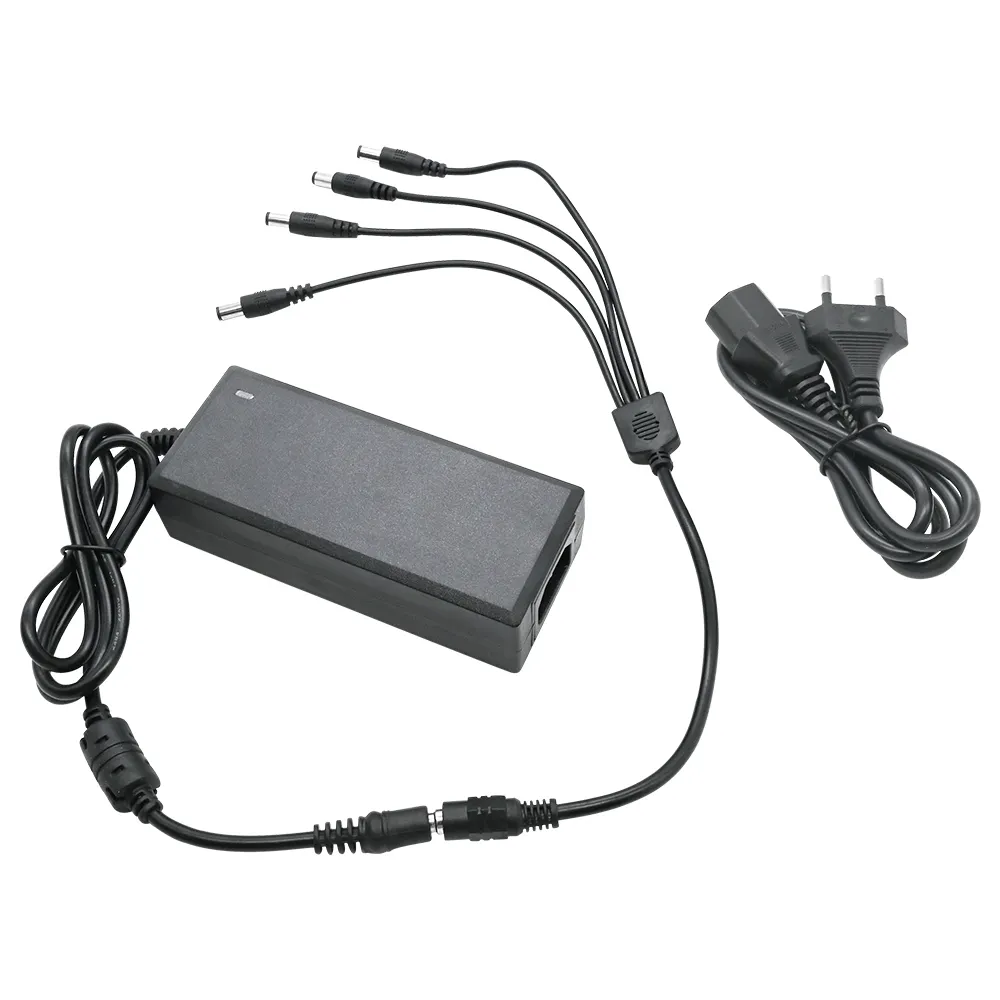AC 100V-240V DC 12V 5A 60W Power Adapter LED Driver with 4-Way Splitter Power Cord Cable Security Camera Power Supply