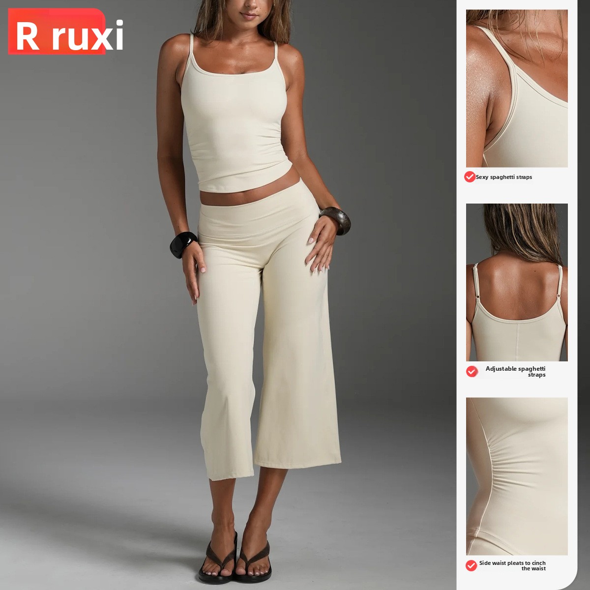 Cross-border Polyamide Suspender Yoga Vest Pleated Design Running Sports Vest Quick-Drying Adjustable Shaping Loose-Fit Top