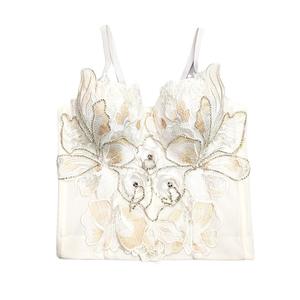 Top bustier amincissant et gainant à broderie perlée, bretelles blanches, style corset - Product Image 5