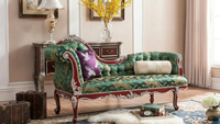 Chaise longue classique en cuir antique, sculptée à la main, en bois massif, capitonnée, style provincial français, mobilier de luxe pour villa