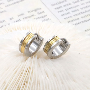 Titanium Steel Two Tone Huggie Earrings Geometric Circle Design Gold Plated Ear Clips For Women Fashion Jewelry - Product Image 1