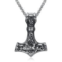 Amuleto Vikingo Nórdico, Collar con Colgante de Martillo de Thor Mjolnir Escandinavo, Colgante de Plata con Diseño de Armadura del Brazo de Thor