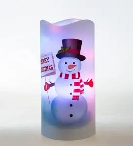 电池供电圣诞装饰灯派对塑料蜡烛发光二极管灯激光投影仪雪人圣诞老人图案发光二极管灯
