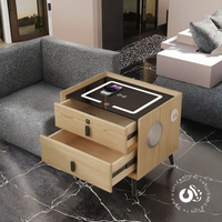 Table de Chevet Intelligente Minimaliste High-Tech avec Station de Recharge Sans Fil et Haut-Parleur, en Verre Trempé – Idéale pour Chambre, Appartement, Hôtel, Salon