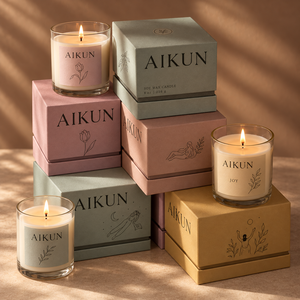 Bougie parfumée au pamplemousse salé Aikun Blush Pink à double mèche dans un bocal en verre, avec emballage cadeau et vente en gros pour la décoration intérieure - Product Image 2