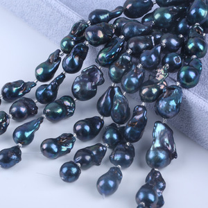 Perles d'eau douce en vrac, imitation perle blanche, forme queue de poisson baroque, 18 cm, 13-16 mm, bleu paon, noir, vente en gros - Product Image 2