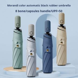 Parapluie anti-UV minimaliste bicolore Morandi entièrement automatique à double usage LM-L avec revêtement noir - Product Image 2