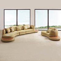 Halbrundes Kombinationssofa aus echtem Leder im italienischen, leichten Luxusstil mit hochdichter Schwammfüllung für das minimalistische Wohnzimmer