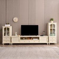 Meuble TV rétro en bois massif de style américain avec rangement réglable, multifonctionnel, entièrement meublé pour salon