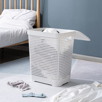 Panier de rangement pliable et empilable en plastique PP pour salle de bain, grande capacité, durable, moderne, 60L, pour vêtements et outils