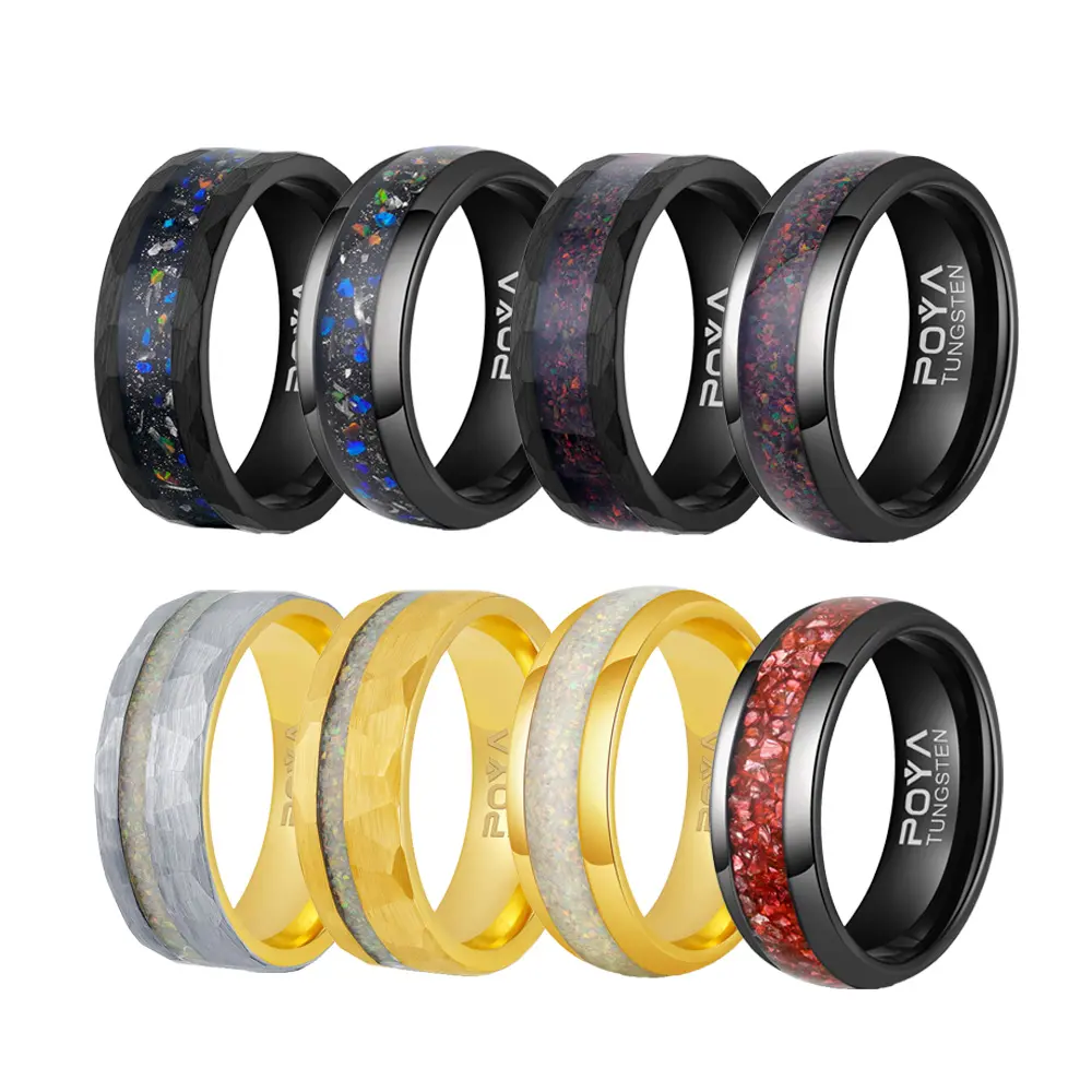 Poya ювелирные изделия на заказ обручальное кольцо с золотым покрытием для пары обручальное кольцо с белым черным огненным опалом вольфрамовое кольцо для пары