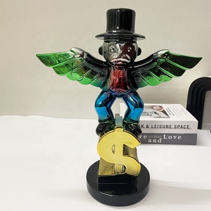 Sculpture Pop Art <span class=keywords><strong>Monopoly</strong></span> avec Statue Dollar, Hommage à Alec Rich Man, Plaqué Chrome, Cône d'argent, Alex avec Ailes - Product Image 1