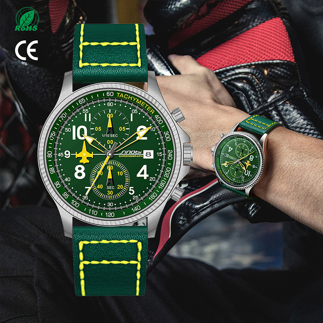 SINOBI Men's Luxury Business Fashion Pilot Quartz Watch Leather Strap Glass Dial Pointer Display Sports Design
