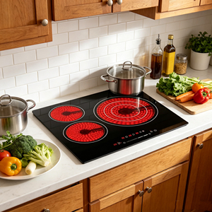 Table de cuisson électrique <span class=keywords><strong>radiant</strong></span> intelligente à 3 zones 6600W, plaque <span class=keywords><strong>vitrocéramique</strong></span> encastrable pour usage domestique et hôtelier - Product Image 4
