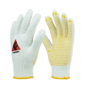 Guantes de trabajo de punto de algodón, recubiertos con puntos de PVC, azul, negro y naranja