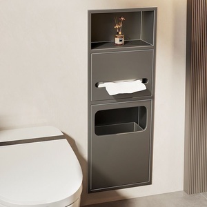 Niche de toilette encastrée moderne et minimaliste en acier inoxydable avec boîte à mouchoirs intégrée - Product Image 4
