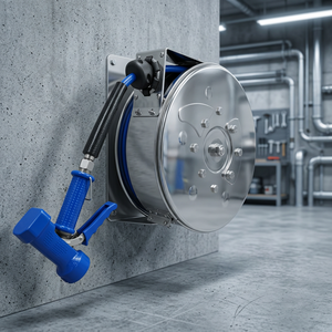 Enclosed Stainless Steel Retractable Hose Reel Modern High Pressure 10M/13M Metal Wall-<b>Mounted</b> High Flow Kitchen Sanitization - Product Image 1