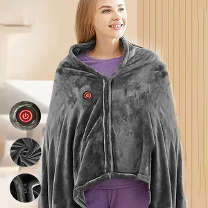 Sıcak giyilebilir 8 ozon ateş kızılötesi elektrikli pelerin termal battaniye sıcak kış için kullanılan ev ofis konfor gri ısıtmalı battaniye