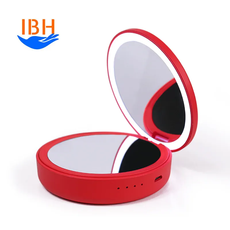 New Arrival Portable Magic Portable Compact USB Rechargeable 4000mAh Power Bank Round Lip Gloss Vanity Makeup Led Mirror