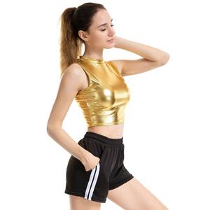 Sexy Slim Shiny Sleeveless Vest Women High Street Tanks Summer Short <b>Tops</b> Fashion Punk Wet Look <b>Silver</b> Gold Crop Clubwear Party - Product Image 1