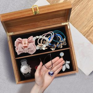 Caja de recuerdo de madera Cajas de almacenamiento decorativas grandes de Acacia con tapa con bisagras Caja de tesoro de memoria con divisores para manualidades - Product Image 5