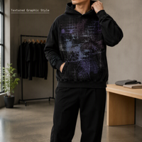 Sweat à capuche noir Original Plum Shadow Grid, pull streetwear violet abstrait pour la vente en gros de vêtements personnalisés