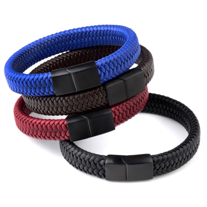 Chanfar Hohe Qualität Edelstahl Fleck Echten Geflochtenen Leder Männer Armband