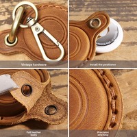 Porte-clés mousqueton en cuir véritable fait main, mini-sac de protection, motif goutte d'eau, sérigraphié pour traceur anti-perte