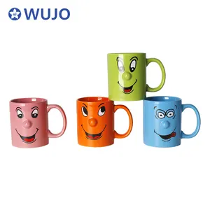WUJO Color Glazed Ceramic Coffee Mug 11oz Ceramic Nose Mugs with Smile Face