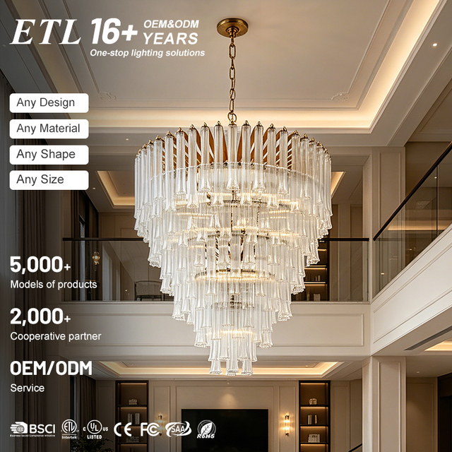 Art Deco Layered Glass Gold Finish Hanging Pendant Light LED Chandelier for Hotel Villa